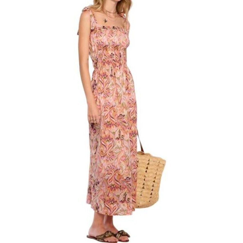 Heartloom Gilly Midi Dress Size Medium Pink Bohemia Print Vacation Resort